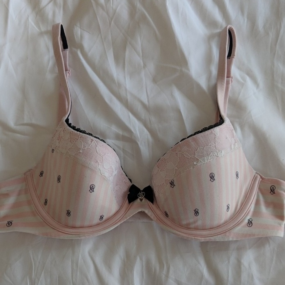 Pink and black VS 32B pushup bra